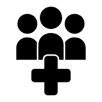 "Icon representing emergency showing three people and a plus sign."
