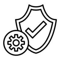 "An icon in black and white featuring a shield with a check mark inside it, symbolizing security or protection. Adjacent to the shield is a gear, representing settings or configuration. The combination conveys the concept of secure settings or protected configurations, often associated with system administration or security."