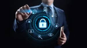 A digital graphic depicting a glowing blue padlock icon at the center, surrounded by circular patterns of digital circuitry and light effects against a dark background, representing computer security.